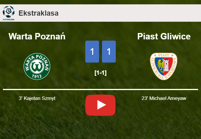 Warta Poznań and Piast Gliwice draw 1-1 on Saturday. HIGHLIGHTS