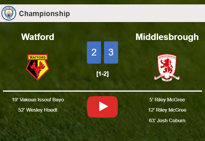 Middlesbrough overcomes Watford 3-2. HIGHLIGHTS
