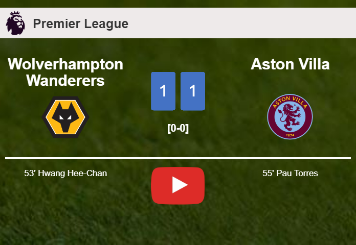 Wolverhampton Wanderers and Aston Villa draw 1-1 on Sunday. HIGHLIGHTS