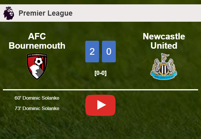 D. Solanke scores a double to give a 2-0 win to AFC Bournemouth over Newcastle United. HIGHLIGHTS