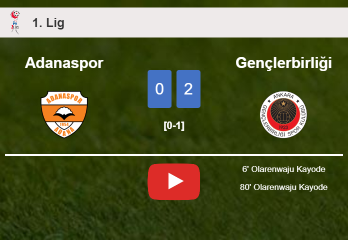 O. Kayode scores 2 goals to give a 2-0 win to Gençlerbirliği over Adanaspor. HIGHLIGHTS