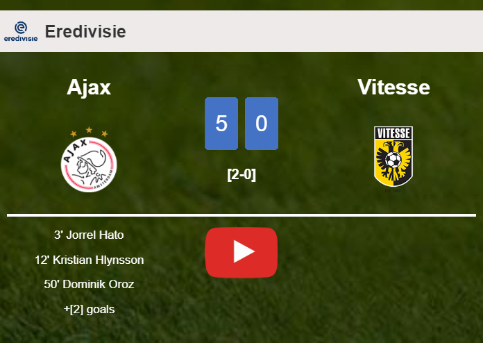 Ajax obliterates Vitesse 5-0 playing a great match. HIGHLIGHTS