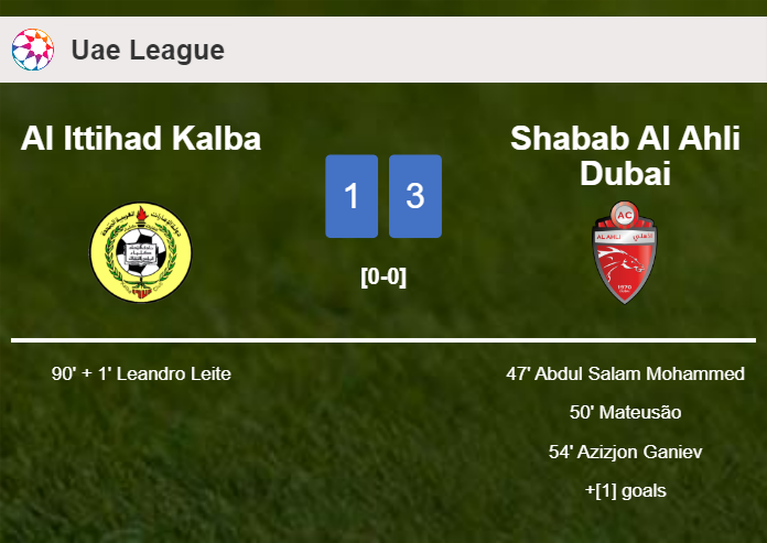 Shabab Al Ahli Dubai beats Al Ittihad Kalba 3-1