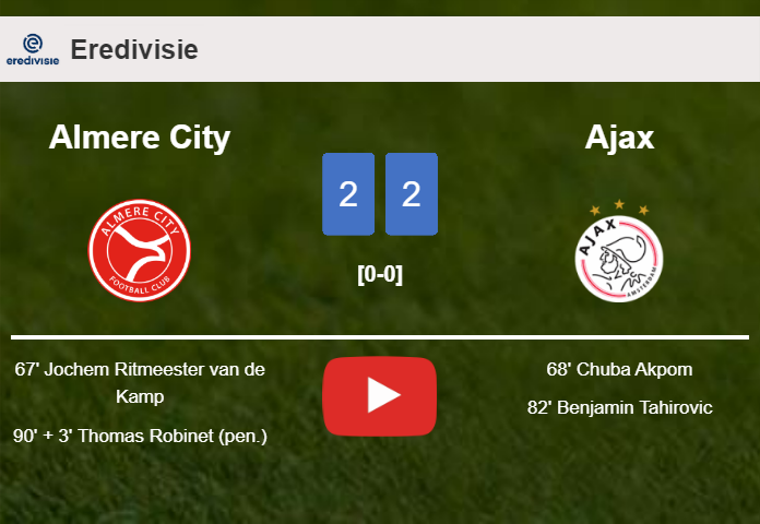 Almere City and Ajax draw 2-2 on Sunday. HIGHLIGHTS