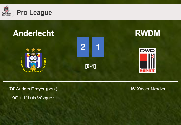 Anderlecht recovers a 0-1 deficit to prevail over RWDM 2-1