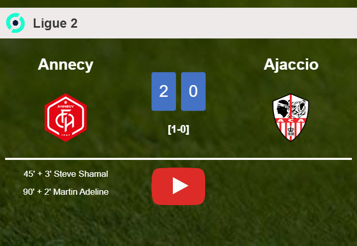 Annecy defeats Ajaccio 2-0 on Saturday. HIGHLIGHTS