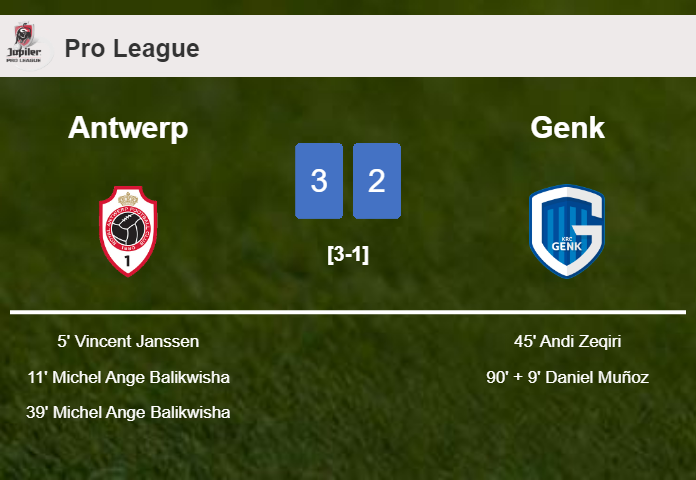 Antwerp prevails over Genk 3-2