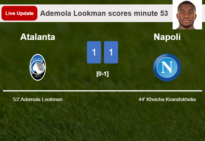 LIVE UPDATES. Atalanta draws Napoli with a goal from Ademola Lookman in the 53 minute and the result is 1-1