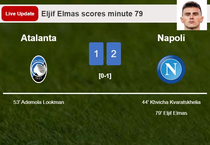LIVE UPDATES. Napoli takes the lead over Atalanta with a goal from Eljif Elmas in the 79 minute and the result is 2-1