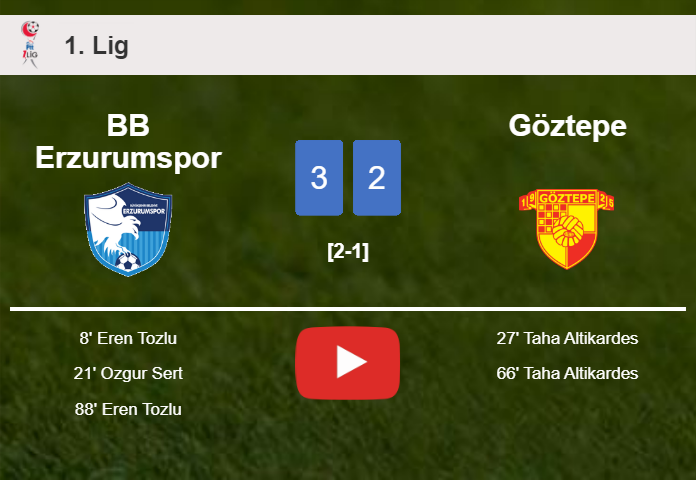 BB Erzurumspor beats Göztepe 3-2 with 2 goals from E. Tozlu. HIGHLIGHTS