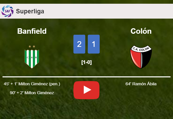 Banfield conquers Colón 2-1 with M. Giménez scoring 2 goals. HIGHLIGHTS