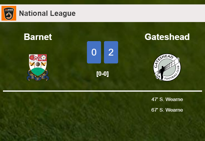 S. Wearne scores a double to give a 2-0 win to Gateshead over Barnet