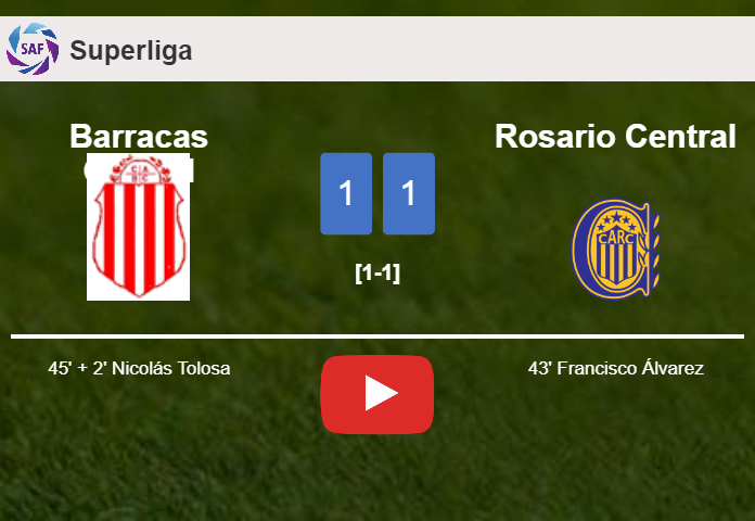 Barracas Central and Rosario Central draw 1-1 on Monday. HIGHLIGHTS