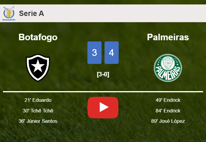 Palmeiras conquers Botafogo after recovering from a 3-1 deficit. HIGHLIGHTS