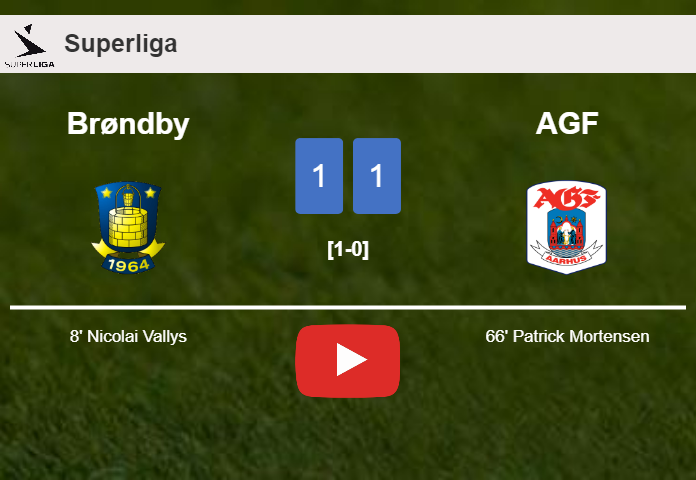 Brøndby and AGF draw 1-1 on Monday. HIGHLIGHTS