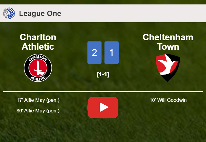 Charlton Athletic recovers a 0-1 deficit to best Cheltenham Town 2-1 with A. May scoring a double. HIGHLIGHTS