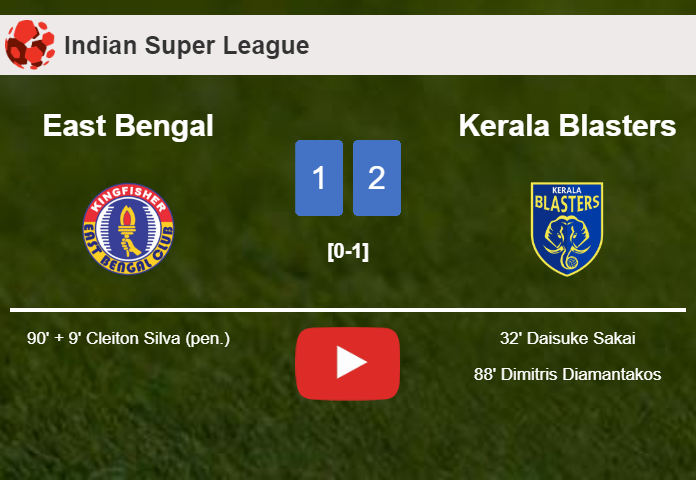 Kerala Blasters snatches a 2-1 win against East Bengal. HIGHLIGHTS