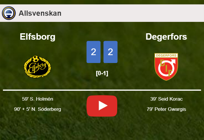 Elfsborg and Degerfors draw 2-2 on Sunday. HIGHLIGHTS