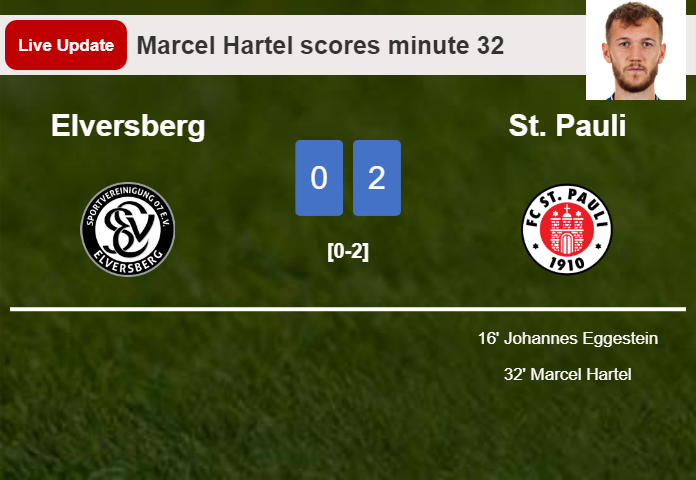LIVE UPDATES. St. Pauli scores again over Elversberg with a goal from Marcel Hartel in the 32 minute and the result is 2-0