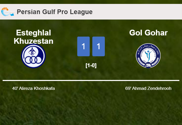 Esteghlal Khuzestan and Gol Gohar draw 1-1 on Friday
