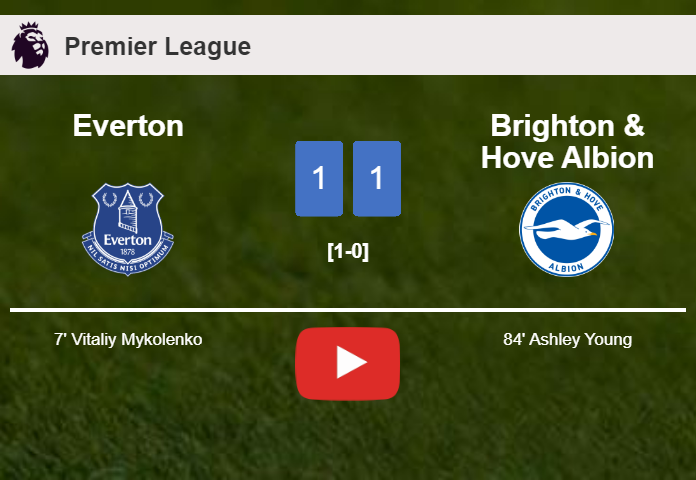 Everton and Brighton & Hove Albion draw 1-1 on Saturday. HIGHLIGHTS