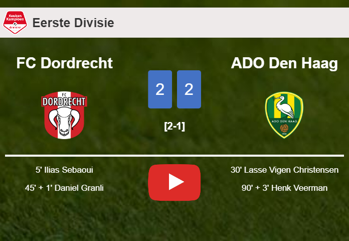 FC Dordrecht and ADO Den Haag draw 2-2 on Friday. HIGHLIGHTS