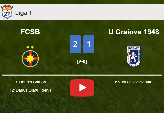 FCSB prevails over U Craiova 1948 2-1. HIGHLIGHTS