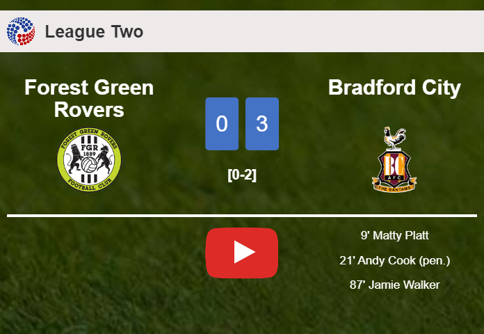 Bradford City overcomes Forest Green Rovers 3-0. HIGHLIGHTS