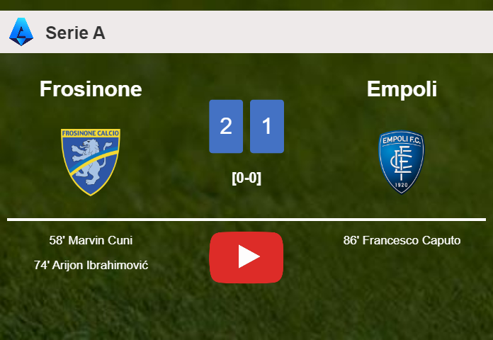 Frosinone grabs a 2-1 win against Empoli. HIGHLIGHTS