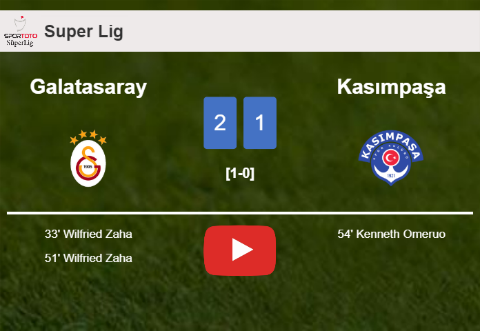 Galatasaray tops Kasımpaşa 2-1 with W. Zaha scoring a double. HIGHLIGHTS