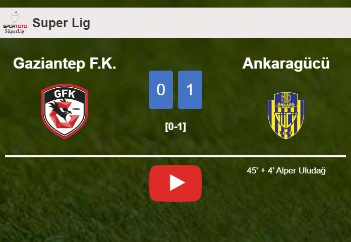Ankaragücü defeats Gaziantep F.K. 1-0 with a goal scored by A. Uludağ. HIGHLIGHTS