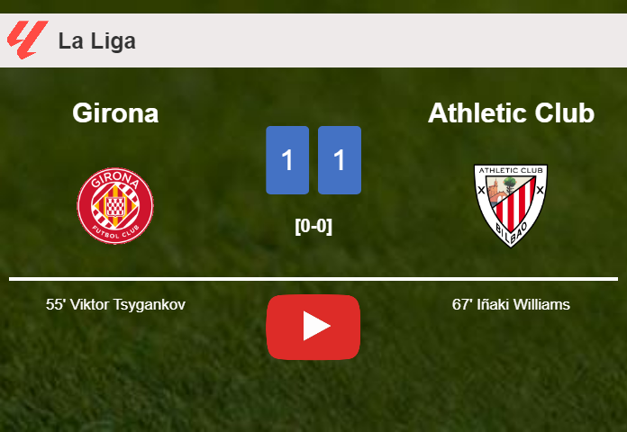 Girona and Athletic Club draw 1-1 on Monday. HIGHLIGHTS