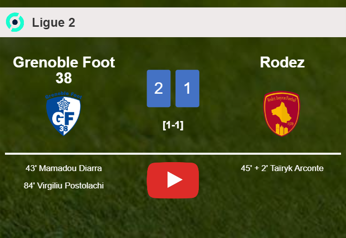 Grenoble Foot 38 defeats Rodez 2-1. HIGHLIGHTS