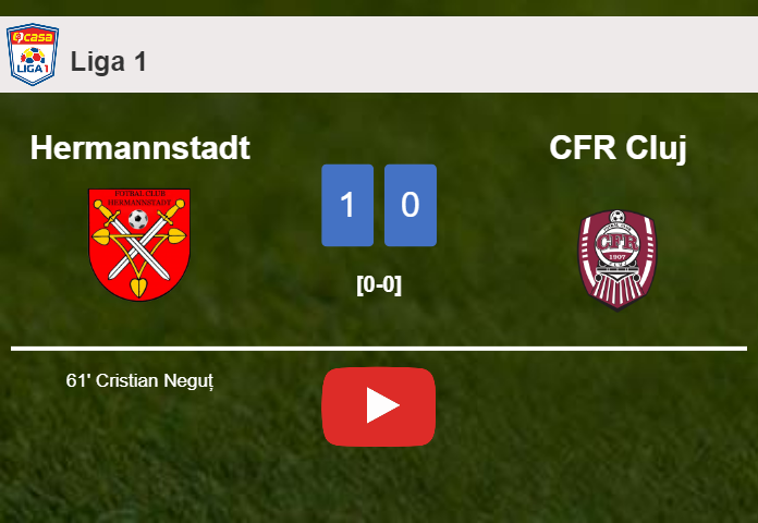 Hermannstadt overcomes CFR Cluj 1-0 with a goal scored by C. Neguț. HIGHLIGHTS