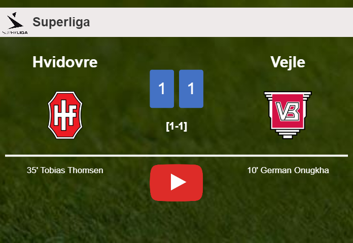 Hvidovre and Vejle draw 1-1 on Friday. HIGHLIGHTS