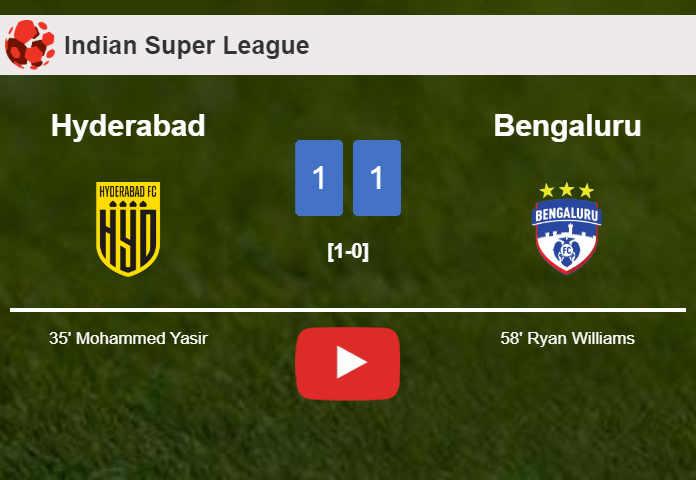 Hyderabad and Bengaluru draw 1-1 on Saturday. HIGHLIGHTS