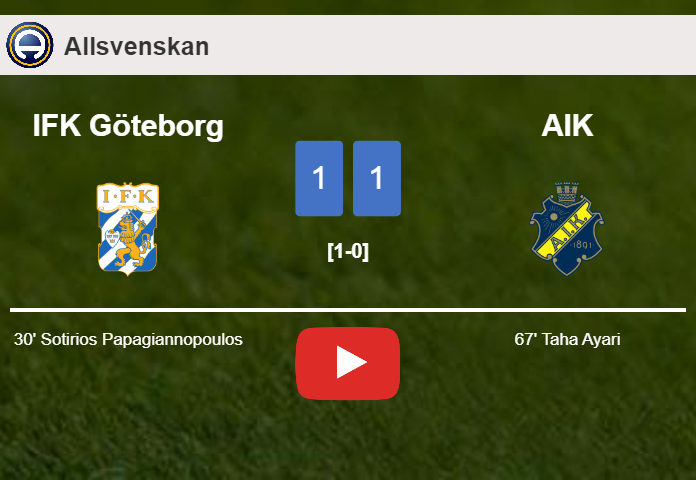 IFK Göteborg and AIK draw 1-1 on Monday. HIGHLIGHTS