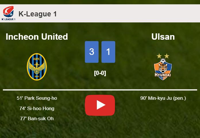 Incheon United conquers Ulsan 3-1. HIGHLIGHTS