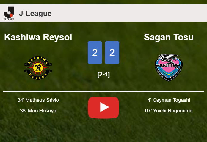 Kashiwa Reysol and Sagan Tosu draw 2-2 on Saturday. HIGHLIGHTS