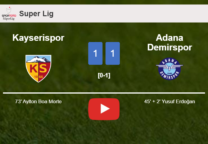 Kayserispor and Adana Demirspor draw 1-1 on Sunday. HIGHLIGHTS