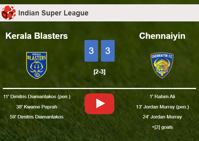 Kerala Blasters and Chennaiyin draws a hectic match 3-3 on Wednesday. HIGHLIGHTS