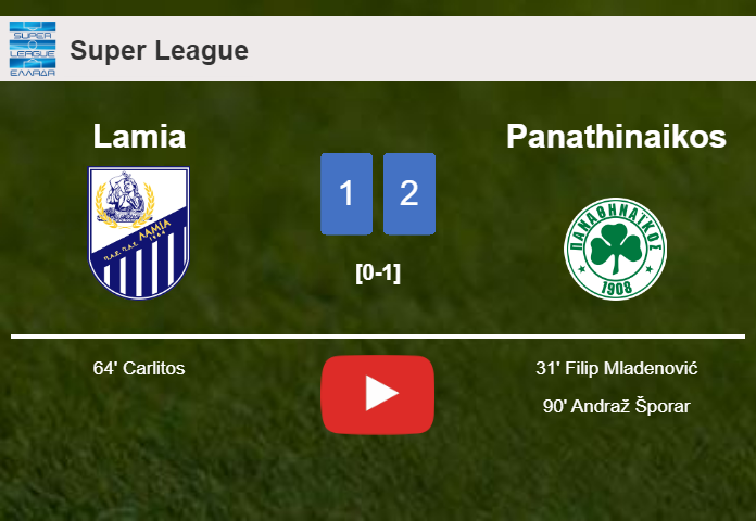 Panathinaikos steals a 2-1 win against Lamia. HIGHLIGHTS