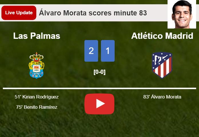 LIVE UPDATES. Atlético Madrid getting closer to Las Palmas with a goal from Álvaro Morata in the 83 minute and the result is 1-2
