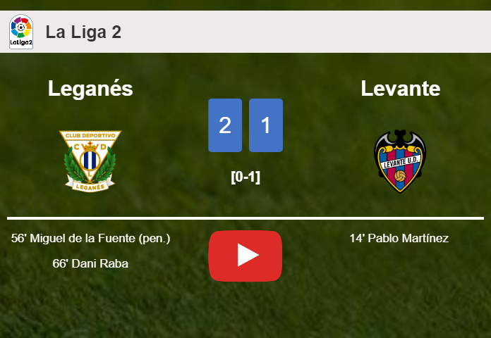 Leganés recovers a 0-1 deficit to overcome Levante 2-1. HIGHLIGHTS