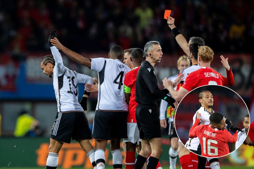 Leroy Sane Receives First Red Card In Career After Vicious Shove In Germany Vs. Austria Clash