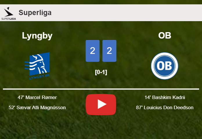 Lyngby and OB draw 2-2 on Saturday. HIGHLIGHTS