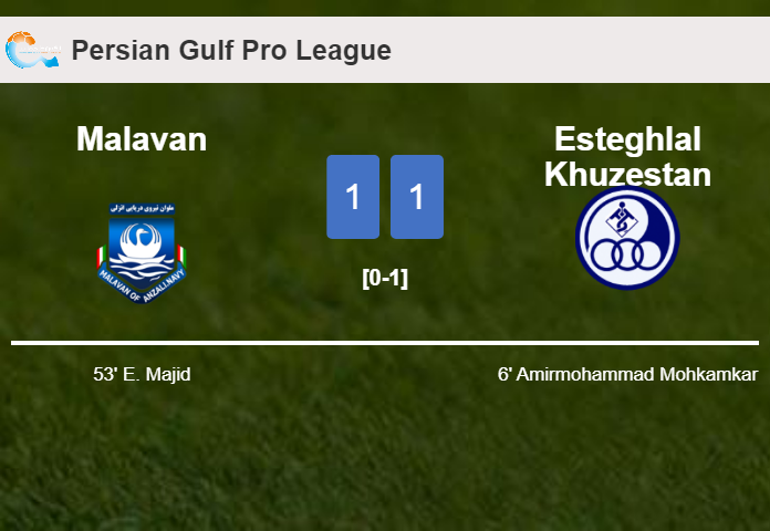 Malavan and Esteghlal Khuzestan draw 1-1 on Friday