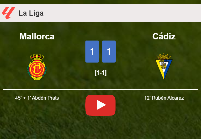 Mallorca and Cádiz draw 1-1 on Wednesday. HIGHLIGHTS