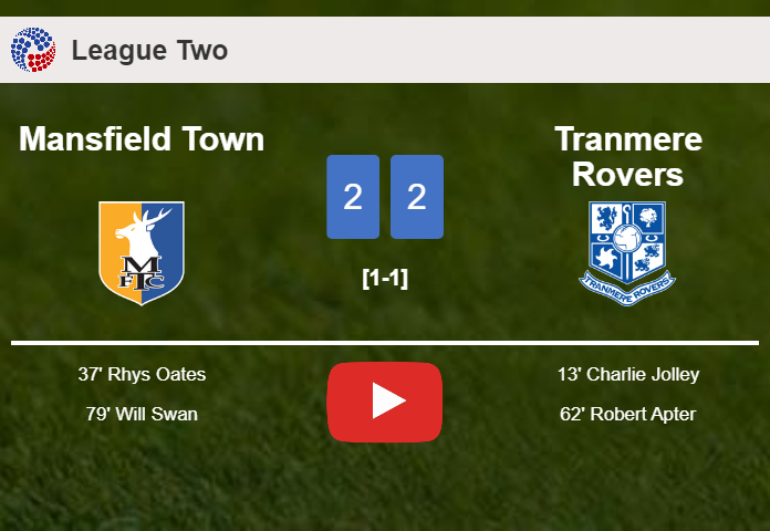 Mansfield Town and Tranmere Rovers draw 2-2 on Wednesday. HIGHLIGHTS