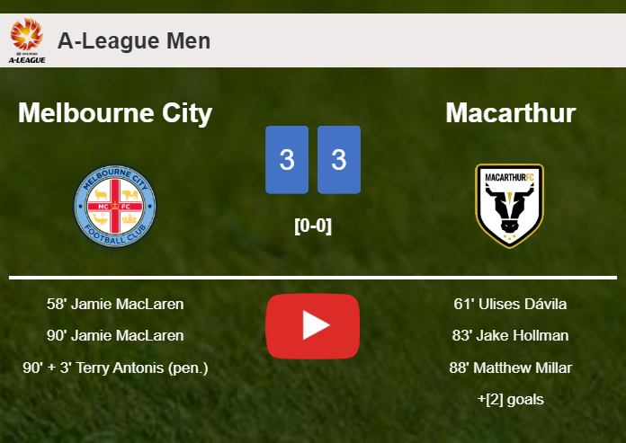 Melbourne City and Macarthur draws a exciting match 3-3 on Sunday. HIGHLIGHTS